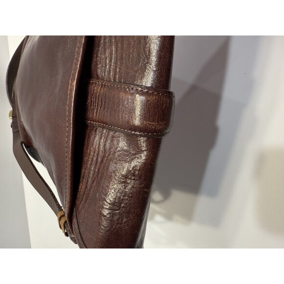 Vtg Brighton Embossed Leather Crossbody Structured Brown 90's Bucket Bag 736135 - Picture 9 of 16